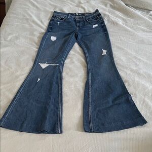 Stylish Distressed Wide Leg Jeans - Dark Blue